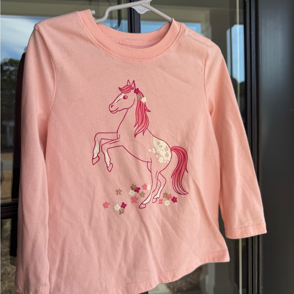 Cat & Jack Pink Horse Graphic Long Sleeve Tee